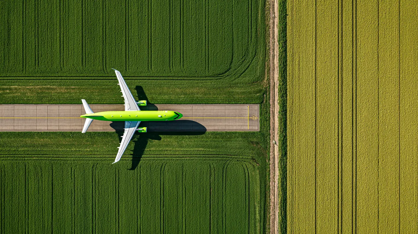 Green plane on runway